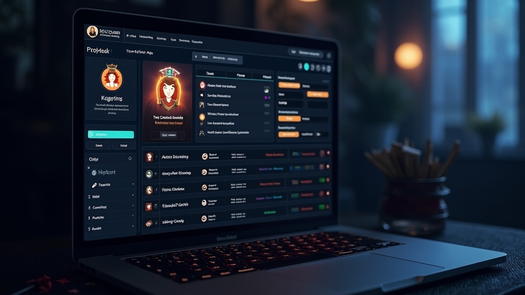 Donker accountdashboard met profielinstellingen en beveiligingsicoontjes