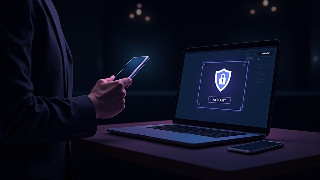 Veilig accountscherm met slot-icoon en apparaten in donkere casinostijl