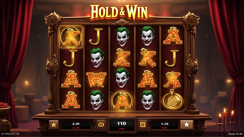 Hold and win bonusraster met gouden symbolen en donkere casinoverlichting