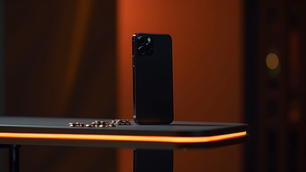 iPhone met een compacte casino-appinterface in een luxe donkere setting