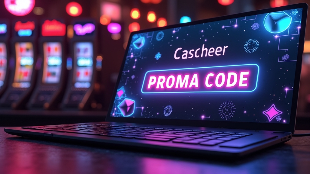 Casino-scherm met promo code veld en neon bonusaccenten
