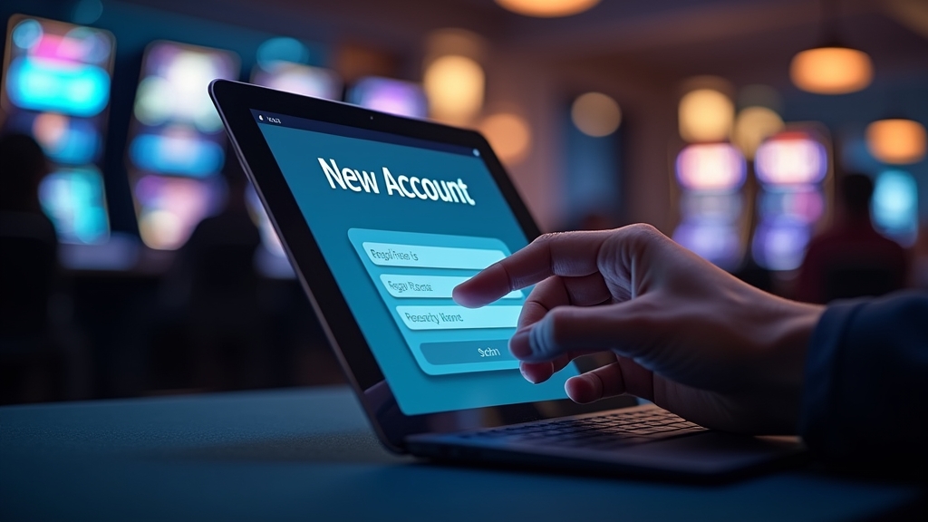 Casinoformulier voor registratie op tablet met donkere neonachtergrond